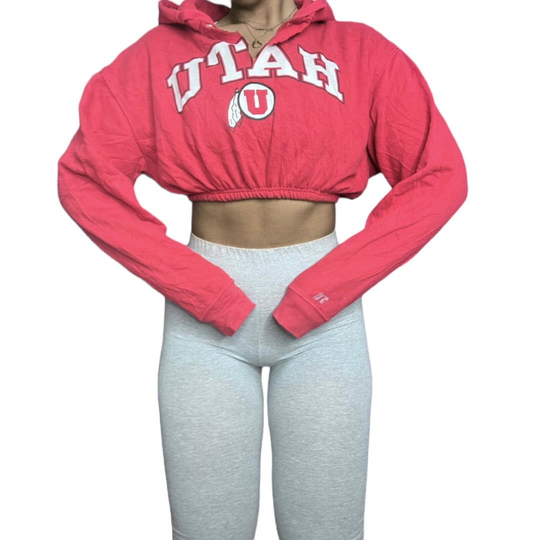 University of Utah Reworked Crop Hoodie Sweatshirt