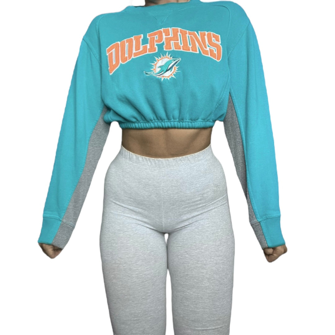 Miami Dolphins Reworked Crop Crewneck Sweatshirt