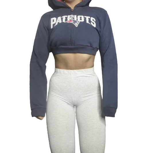 New England Patriots Reworked Crop Zip Up Hoodie Sweatshirt