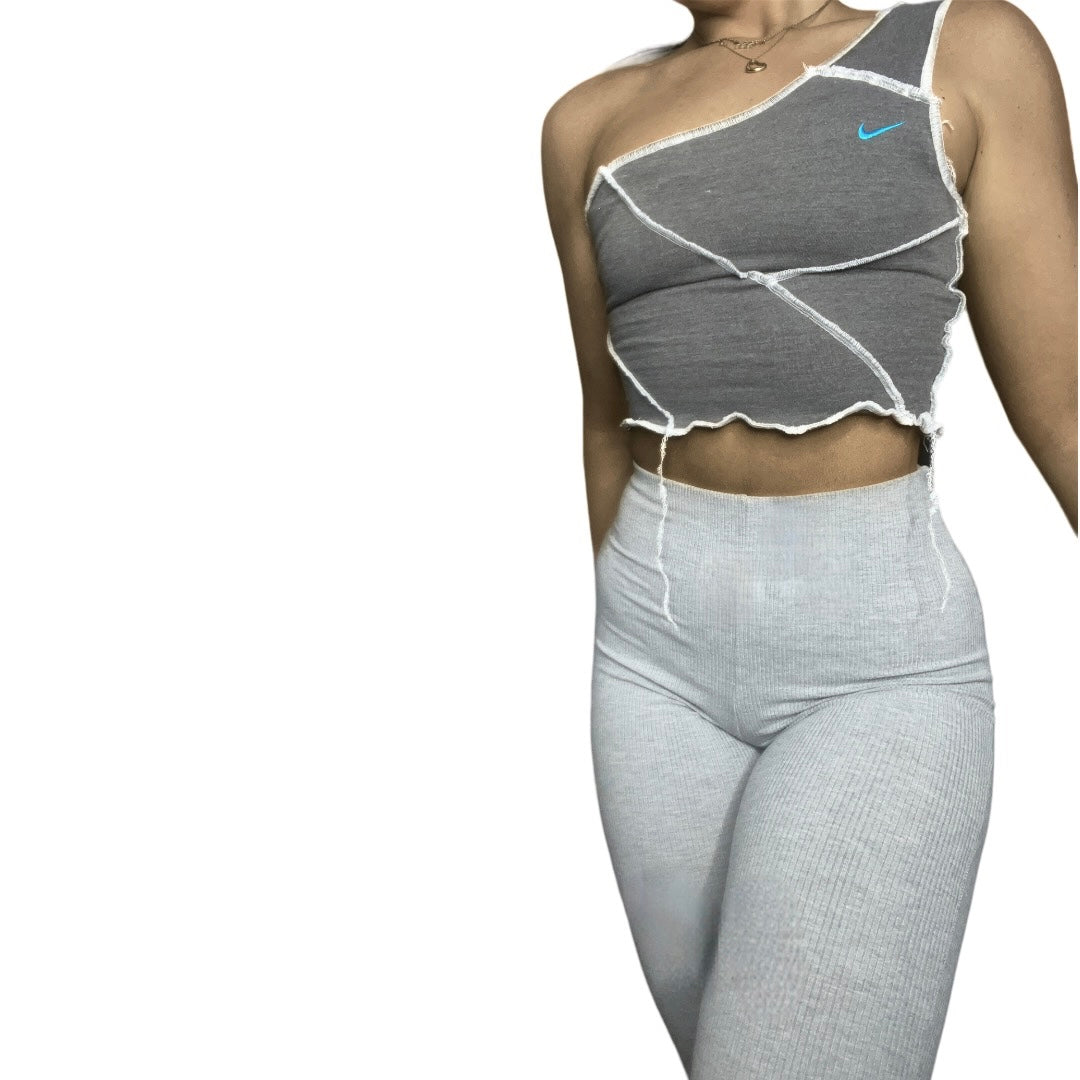 Nike One Shoulder Reworked Contrast Stitch Crop Top