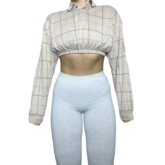 Vintage 90s Plaid Knit Long-sleeve Crop Top