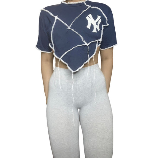 New York Yankees Reworked Contrast Stitch Crop Top