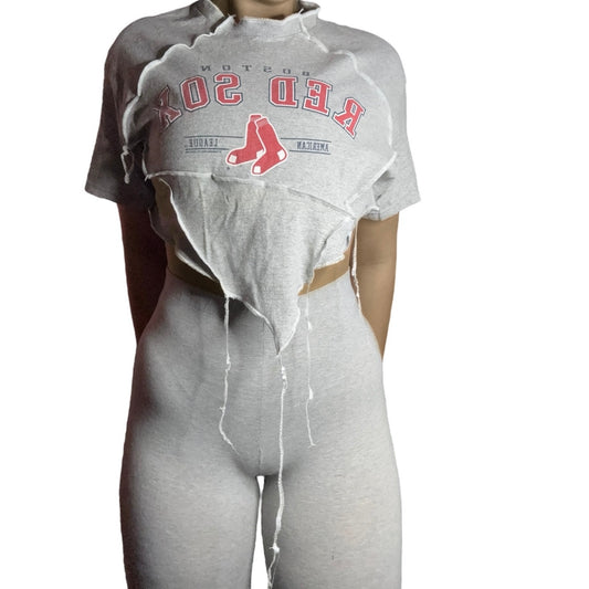 Boston Red Sox Reworked Crop Contrast Stitch Top