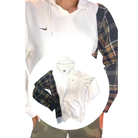 Nike Patchwork Reconstructed Flannel Hoodie