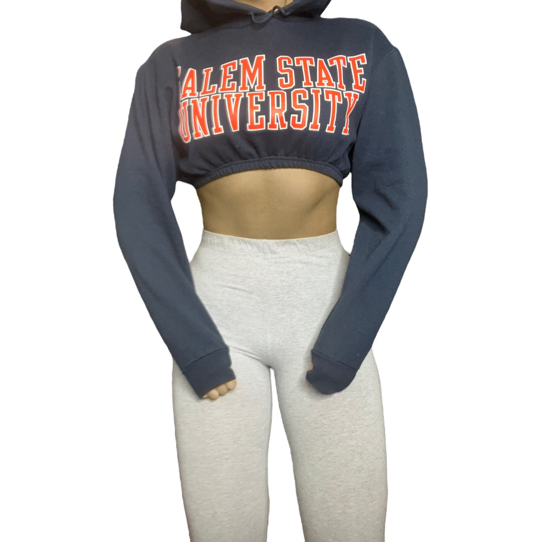 Salem State University Reworked Crop Hoodie Sweatshirt