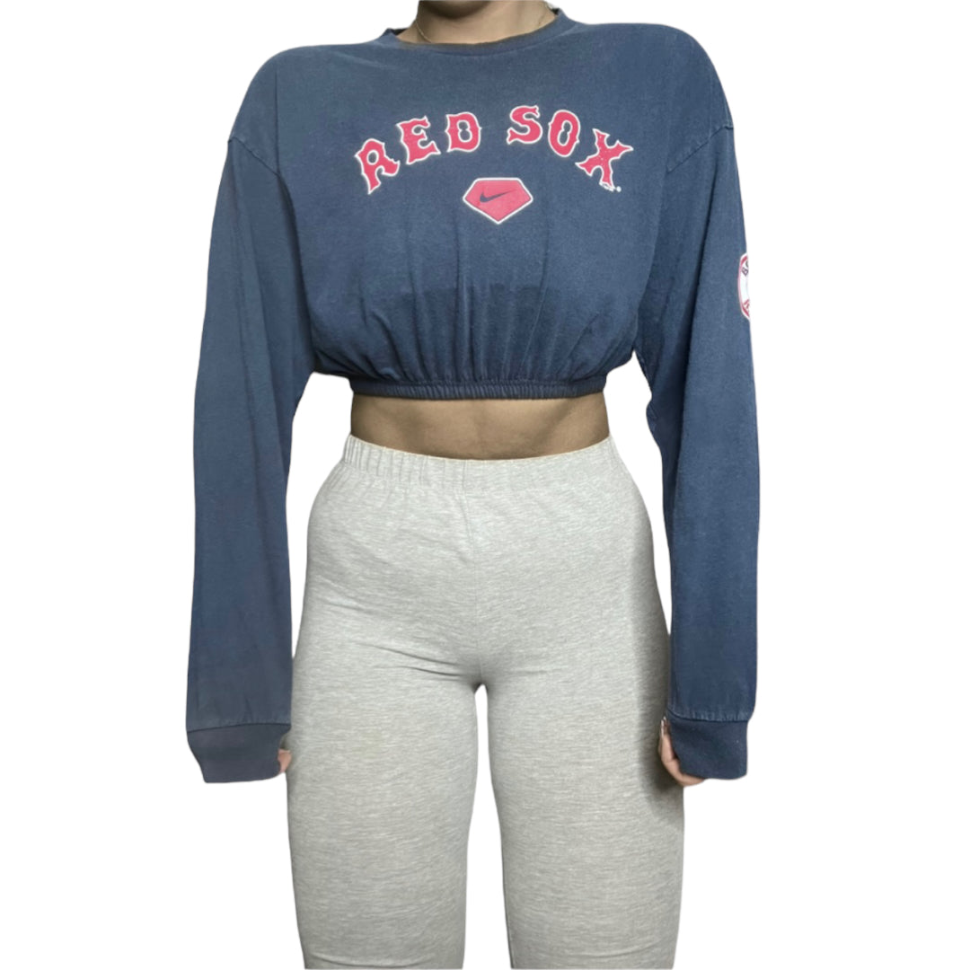 Boston Red Sox Nike Reworked Crop Top - Longsleeve