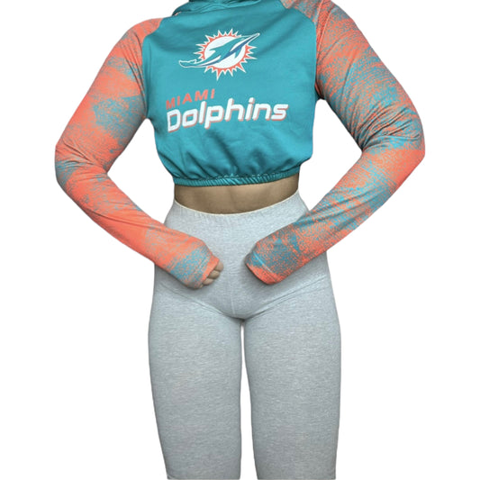 Miami Dolphins Reworked Crop Hoodie Sweatshirt