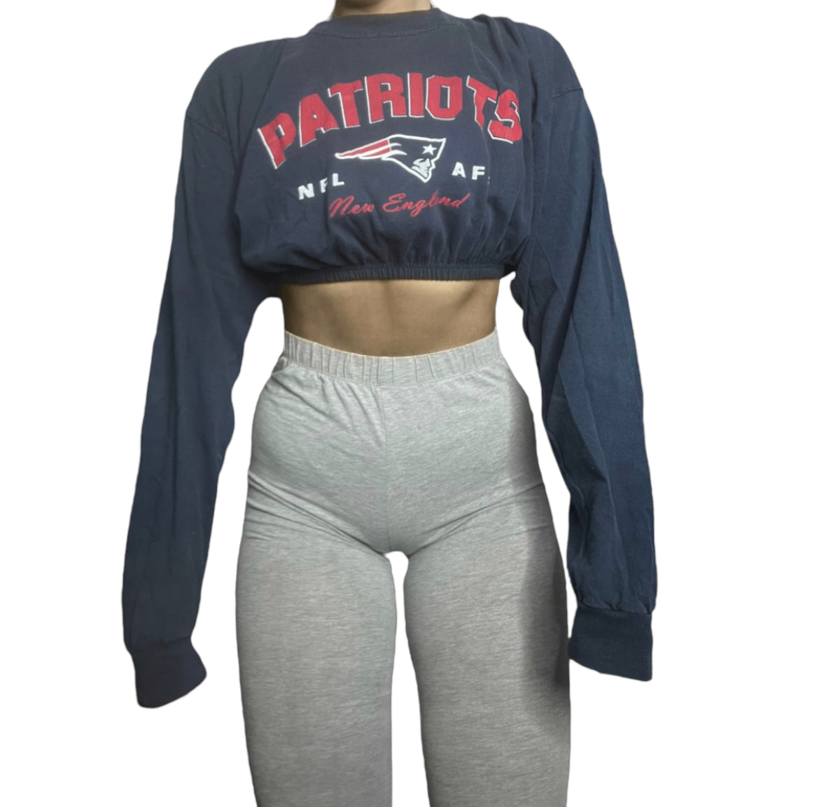 New England Patriots Reworked Long sleeve Crop Top