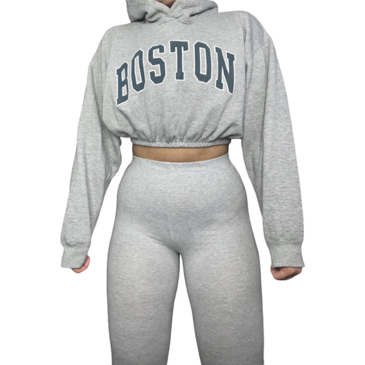 Boston Reworked Custom Crop Hoodie Sweatshirt