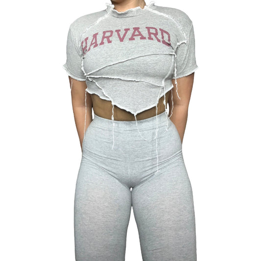 Harvard Contrast Stitch Crop Top