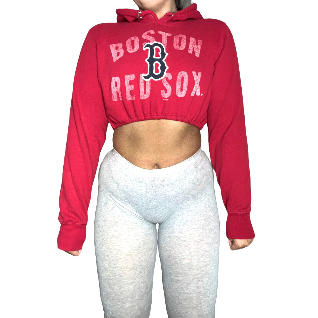 Boston Red Sox Reworked Crop Hoodie Sweatshirt