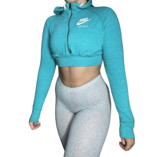 Nike Reworked Blue Zip zip Crop Hoodie