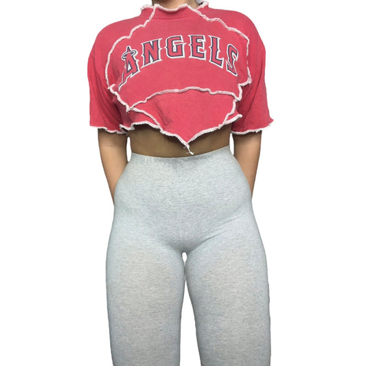 Los Angeles Angels Reworked Contrast Stitch Crop Top