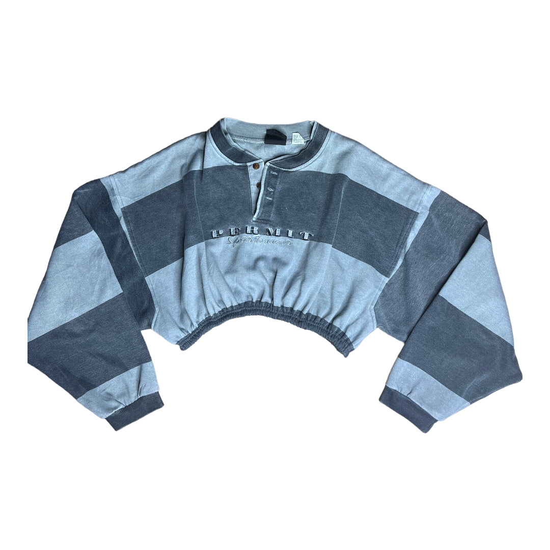 reworked custom Vintage 90s “Permit Sportswear” Striped Crewneck Cropped Sweatshirt Pullover