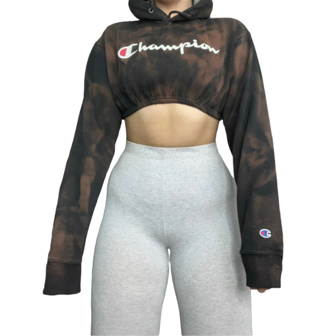 Champion Bleach Tiedye Reworked Custom Crop Hoodie