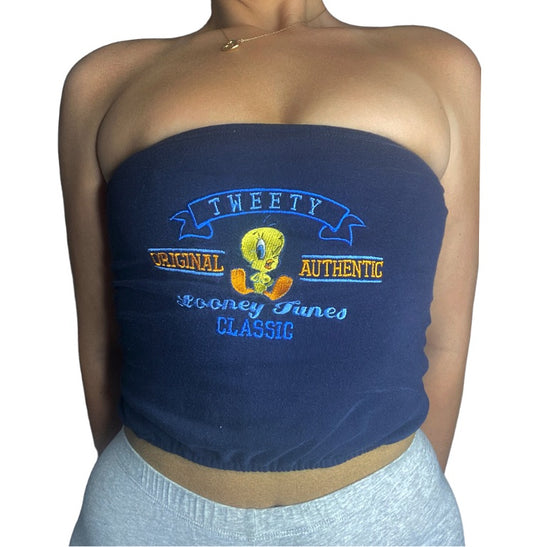 Vintage Tweety Bird Reworked Crop Tube Top