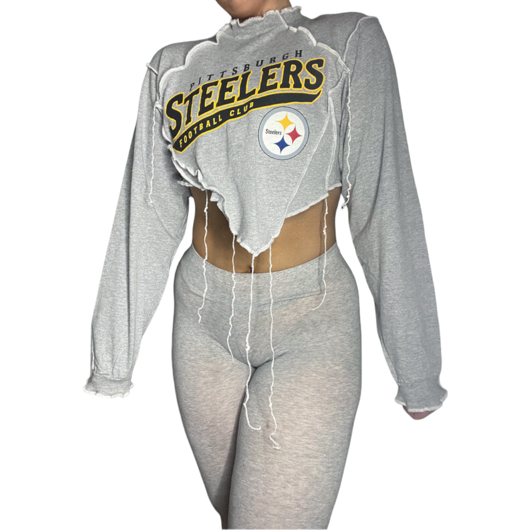 Pittsburg Steelers Reworked Contrast Stitch Long sleeve Reworked Crop Top