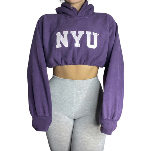 NYU Reworked Crop Hoodie