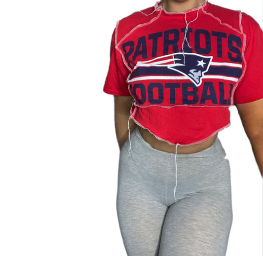 New England Patriots Reworked Contrast Stitch Crop Top