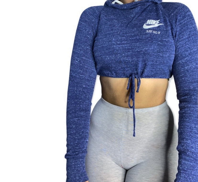 Nike Reworked Drawstring Tie Waist Crop Hoodie