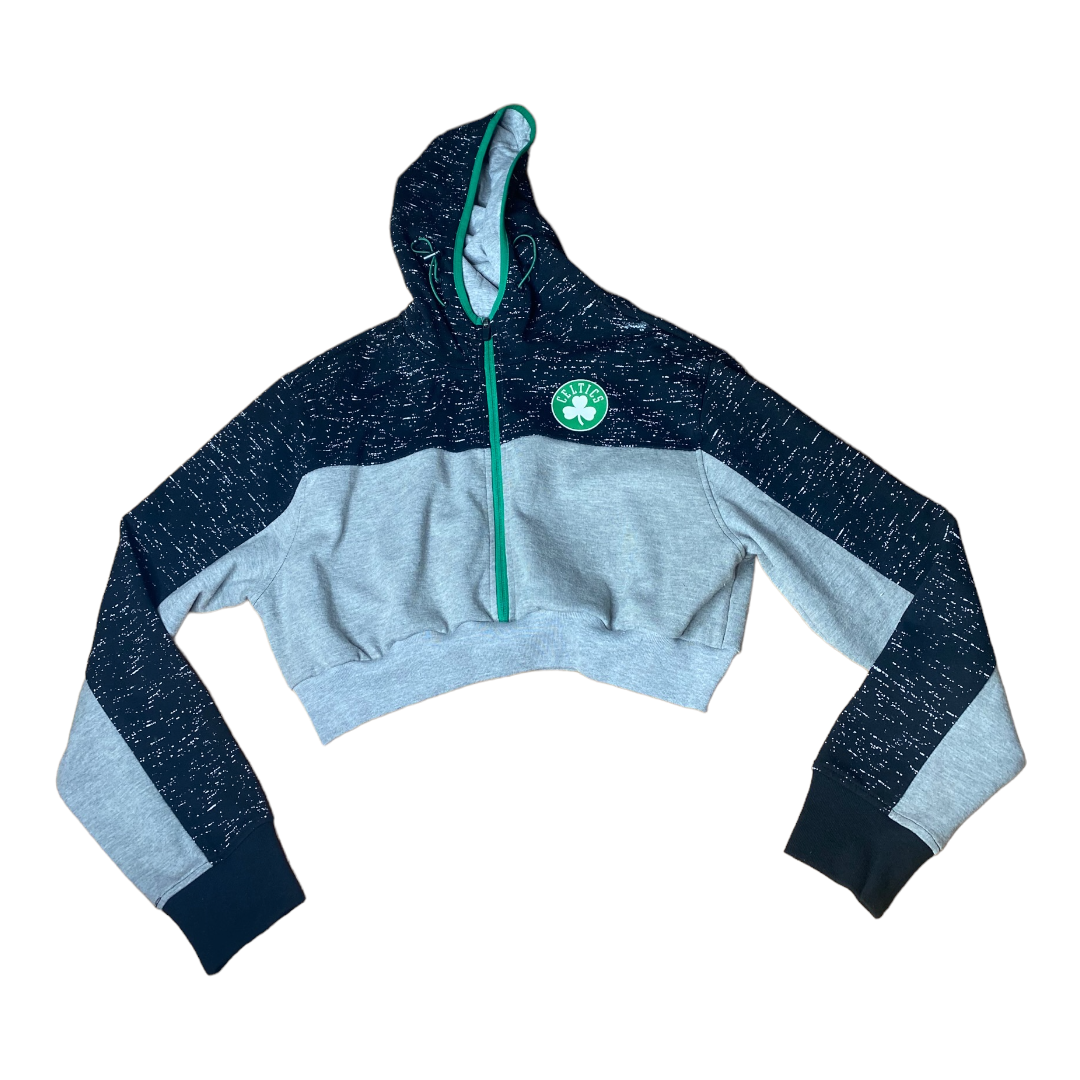 Boston Celtics Reworked Crop Zip Up Hoodie