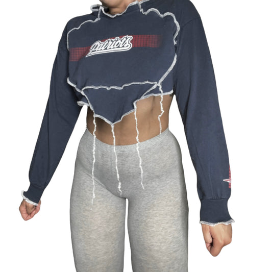 New England Patriots Contrast Stitch Long sleeve Crop Top