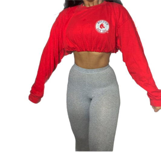 Boston Red Sox Reworked Long-sleeve Crop Top