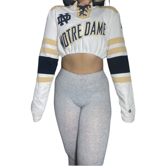 Notre Dame Reworked Crop Hoodie Sweatshirt