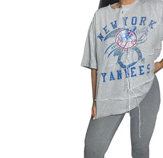 New York Yankees Reworked Contrast Stitch Patchwork Top