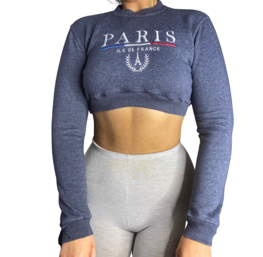 Paris France Reworked Crop Crewneck