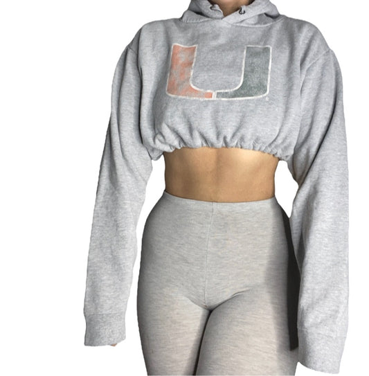 University of Miami Reworked Crop Hoodie Sweatshirt