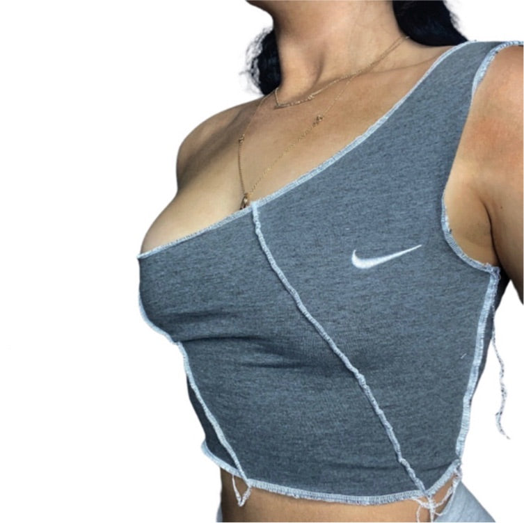 NIKE Reworked Contrast Stitch One Shoulder Crop Top