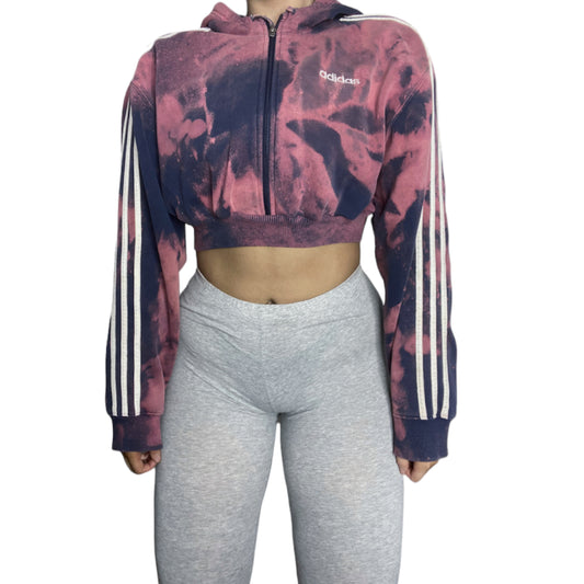 Adidas Vintage Reworked Bleach Dye Crop Zip Up Hoodie