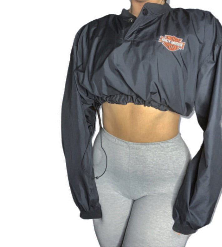 Harley Davidson Reworked Drawstring Crop Windbreaker