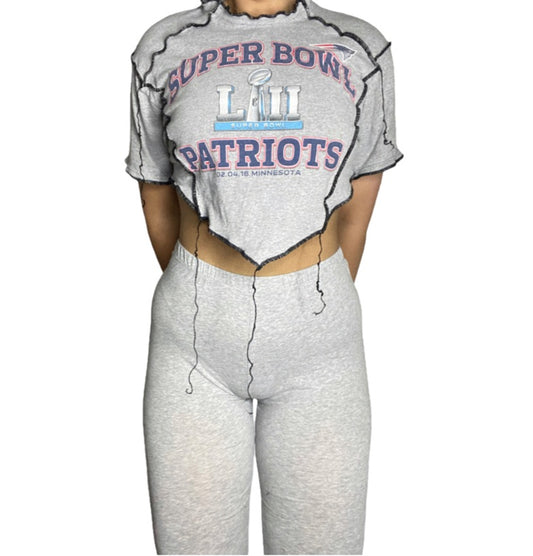 New England Patriots Reworked Contrast Stitch Crop Top