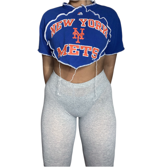 New York Mets Reworked Contrast Stitch Crop Top