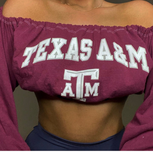 Texas A&M Reworked Off the shoulder Crop Top