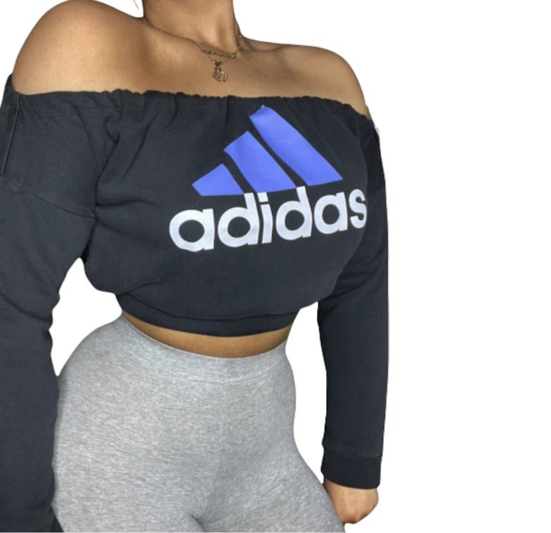 ADIDAS Reworked Off the Shoulder Crop Sweatshirt