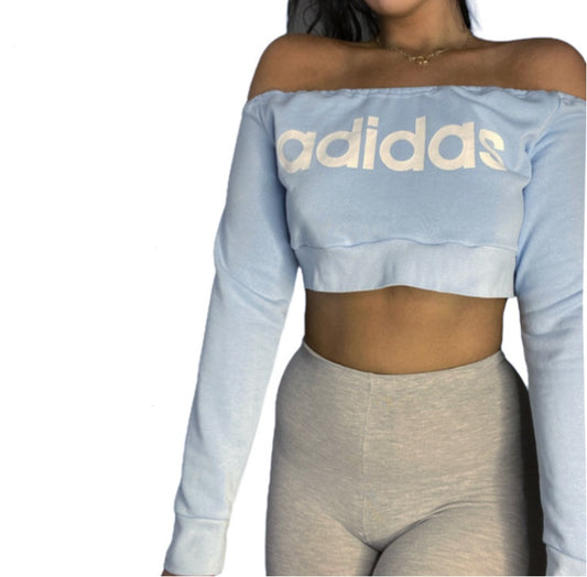 Adidas Reworked Off The Shoulder Crop Sweatshirt