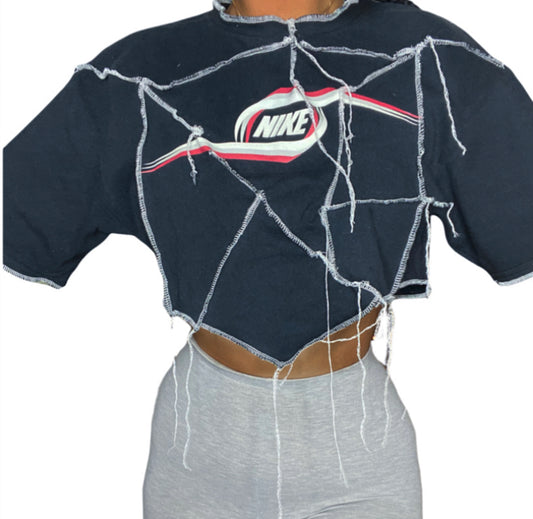 Vintage NIKE 90s Reworked Contrast Stitch Patchwork Crop Top