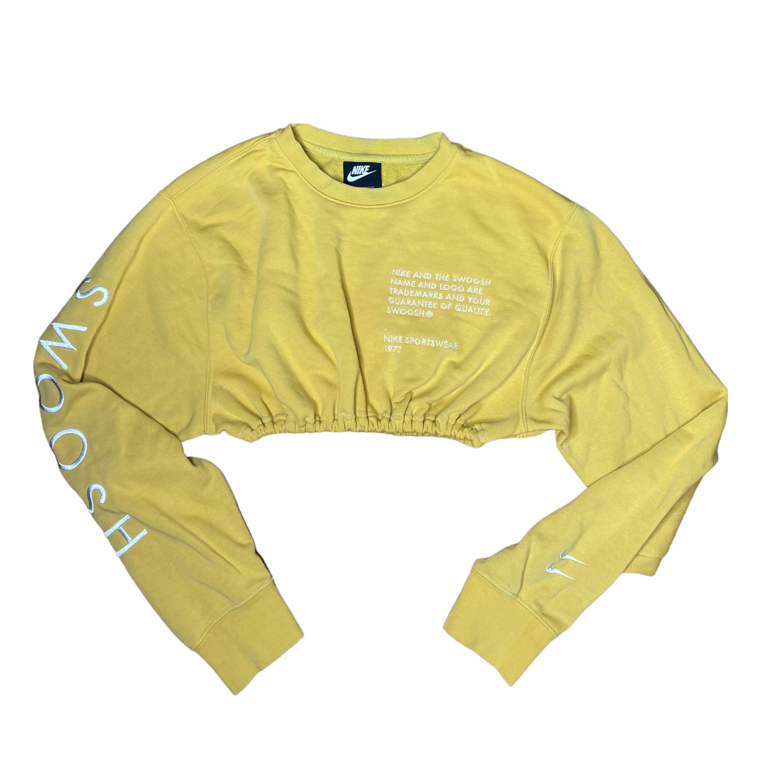 Nike Reworked Yellow Crop SWOOSH Crop Sweatshirt