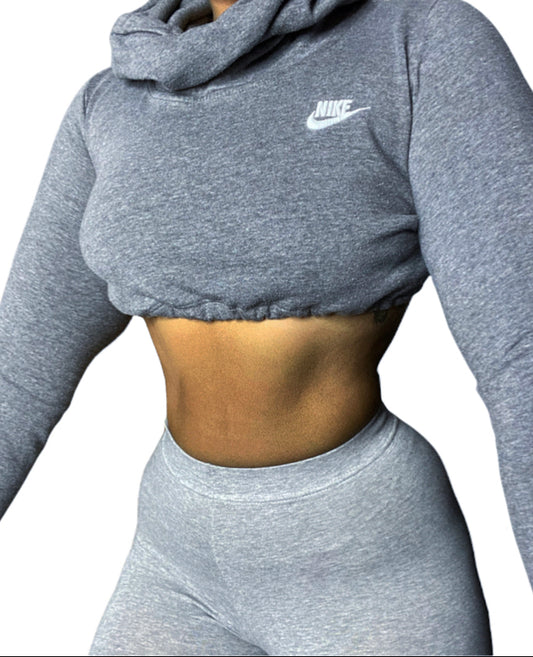 NIKE Reworked Grey Crop Hoodie