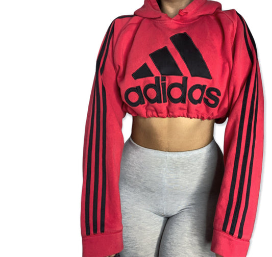 Adidas Reworked 3 Stripe Crop Logo Hoodie