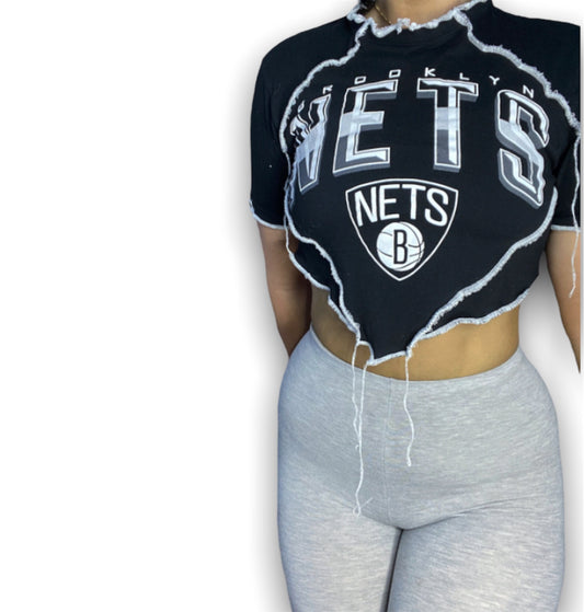 Brooklyn Nets Reworked Reverse Seam Crop Top