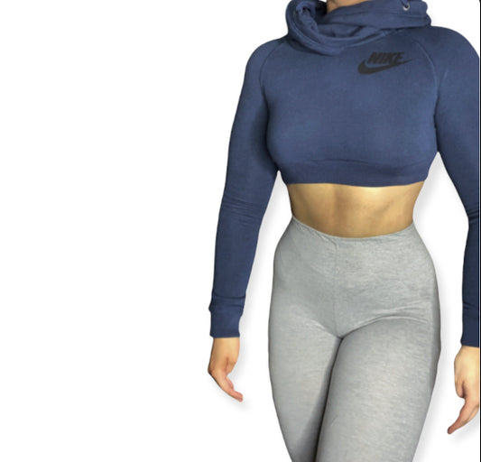 Nike Reworked Navy Cowl Neck Crop Hoodie