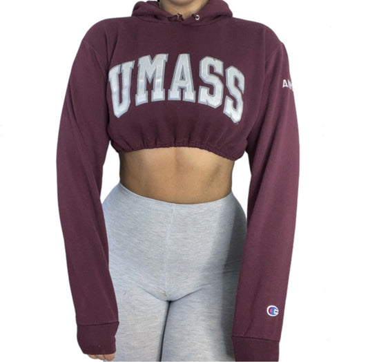 UMASS Amherst Reworked Crop Hoodie Sweatshirt