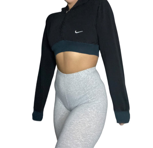 Nike y2k Reworked Black Zip Up Crop Hoodie