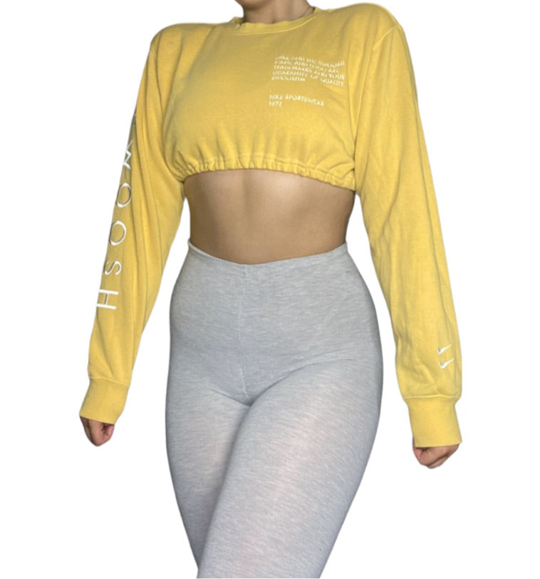 Nike Reworked Yellow Crop SWOOSH Crop Sweatshirt