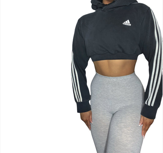 ADIDAS Three Stripe Reworked Crop Hoodie Sweatshirt