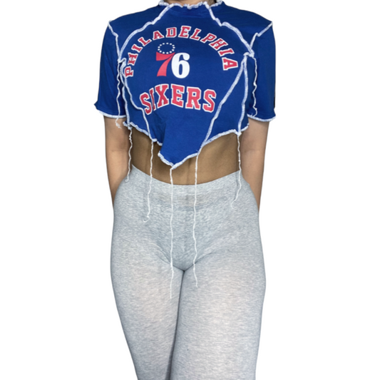 Philadelphia 76ers Reworked Contrast Stitch Crop Top